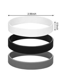 Jovitec 12 Pieces Rubber Bracelets, Solid Color Silicone Wristbands, Multi-Pack Blank Wristbands Bracelets For Events Rubber Bands Party (Black, White, Gray)  - Image 3