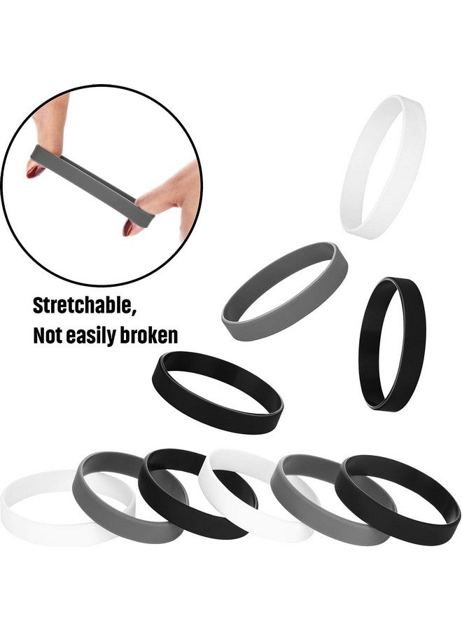جوفيتيك 12 قطعة من أساور المطاط، أساور سيليكون بلون واحد، مجموعة متعددة من أساور المعصم الفارغة للمناسبات والحفلات المطاطية (أسود، أبيض، رمادي) - Image 5