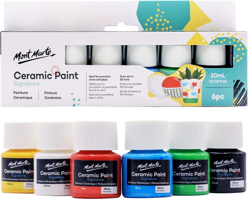 Mont Marte Ceramic Paint Set - 6 Colors (20ml Each) for Porcelain, China, and Glass - Image 1
