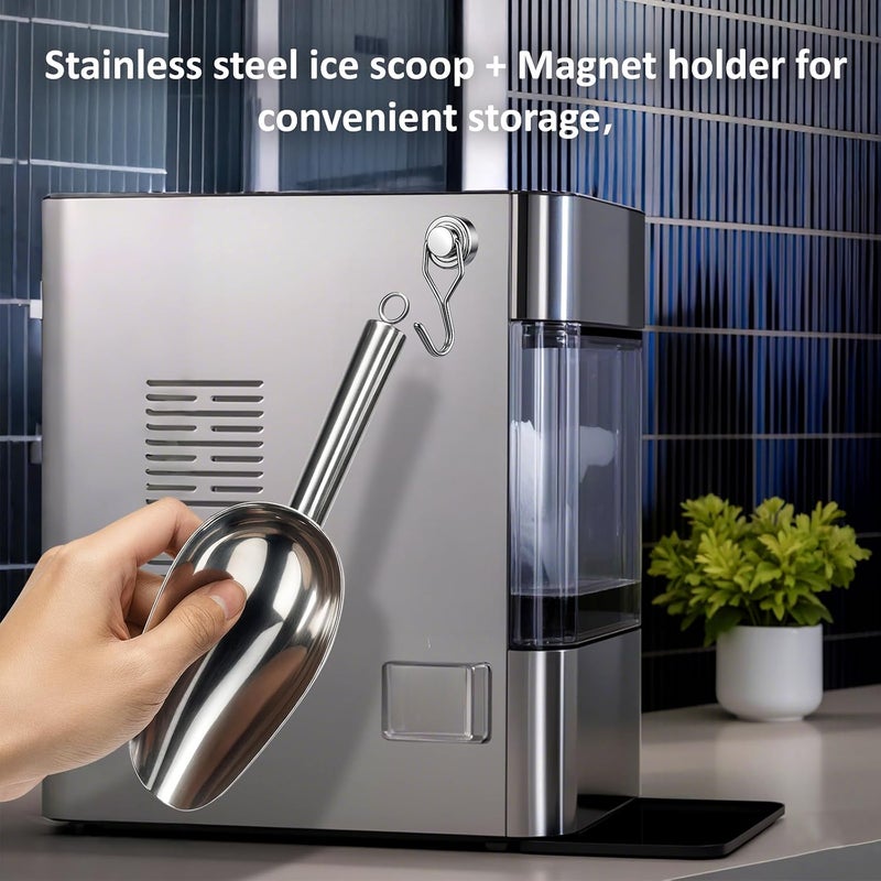 Juome 6oz Stainless Steel Ice Scoop for Freezer with Magnetic Holder, Metal Ice Scoop for Ice Machine, Small Ice Cube Scooper for Freezer Bin for Ge Profile Opal 2.0 Nugget Ice Maker - Image 5
