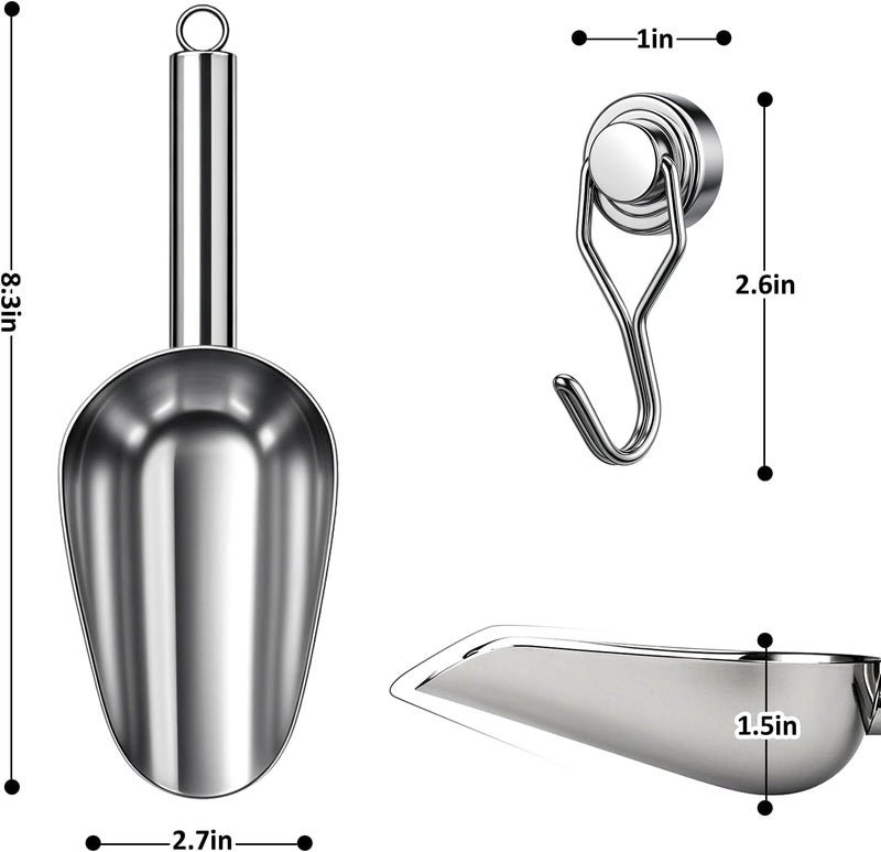 Juome 6oz Stainless Steel Ice Scoop for Freezer with Magnetic Holder, Metal Ice Scoop for Ice Machine, Small Ice Cube Scooper for Freezer Bin for Ge Profile Opal 2.0 Nugget Ice Maker - Image 4