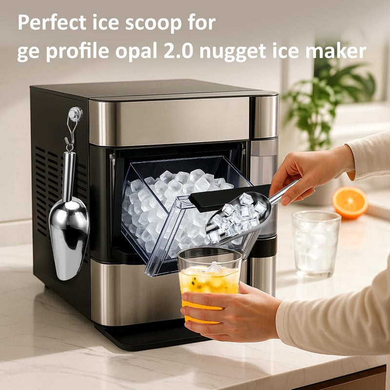 Juome 6oz Stainless Steel Ice Scoop for Freezer with Magnetic Holder, Metal Ice Scoop for Ice Machine, Small Ice Cube Scooper for Freezer Bin for Ge Profile Opal 2.0 Nugget Ice Maker - Image 3
