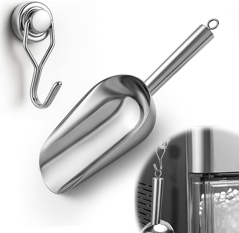 Juome 6oz Stainless Steel Ice Scoop for Freezer with Magnetic Holder, Metal Ice Scoop for Ice Machine, Small Ice Cube Scooper for Freezer Bin for Ge Profile Opal 2.0 Nugget Ice Maker - Image 1