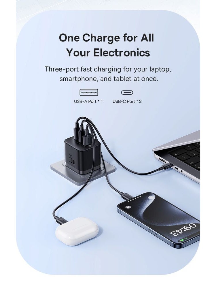 بيسوس شاحن سريع 65 واط 2 نوع-C + USB قابس المملكة المتحدة مع كابل نوع-C 100 واط 1م شاحن سفر مدمج - Image 4