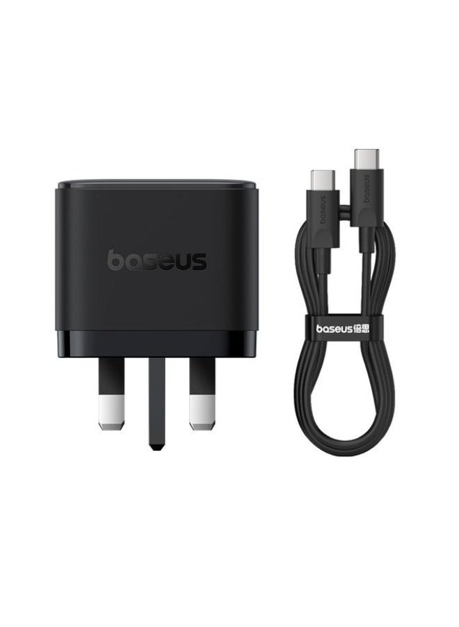 بيسوس شاحن سريع 65 واط 2 نوع-C + USB قابس المملكة المتحدة مع كابل نوع-C 100 واط 1م شاحن سفر مدمج - Image 3