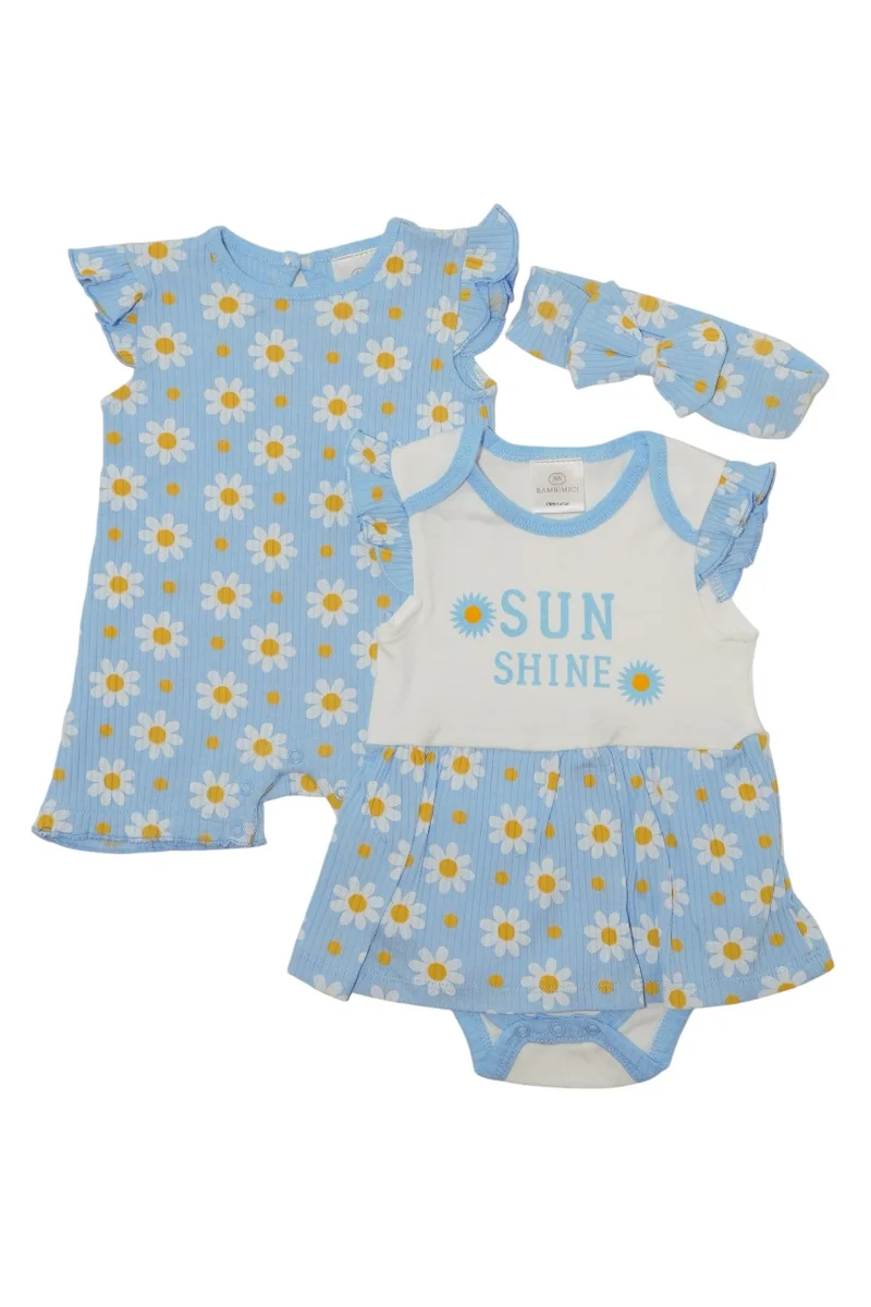 بمبىمىشى Bambimici Daisy Flower Printed Bodysuit Short Sleeve 2-Piece