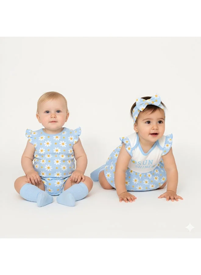 بمبىمىشى بودي سوت بأكمام قصيرة بطبعة زهرة الأقحوان من بامبي ميتشي قطعتين