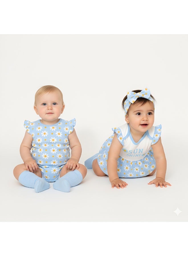 Bambimici Daisy Flower Printed Bodysuit Short Sleeve 2-Piece - Image 1