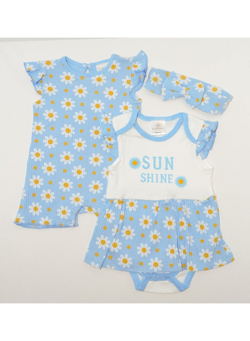 Bambimici Daisy Flower Printed Bodysuit Short Sleeve 2-Piece - Image 4