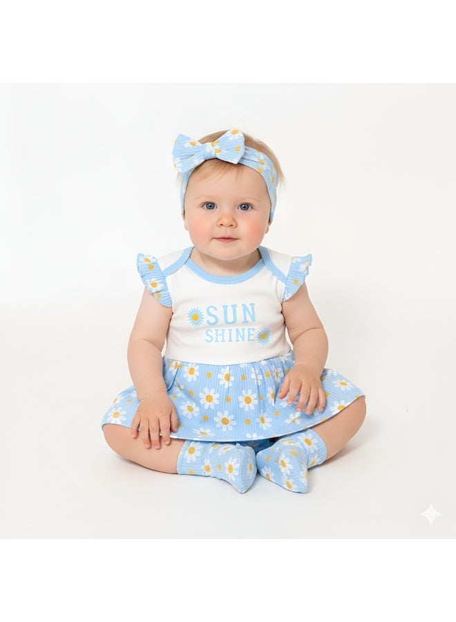 Bambimici Daisy Flower Printed Bodysuit Short Sleeve 2-Piece - Image 3