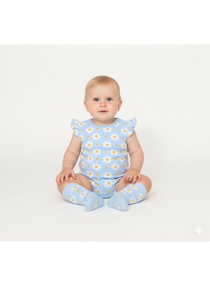 Bambimici Daisy Flower Printed Bodysuit Short Sleeve 2-Piece - Image 2