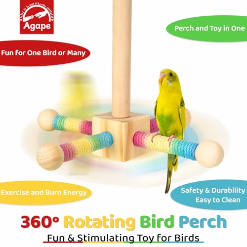 Agape Bird Toy, Parrot 360° Interactive Rotating Perch, Bird Cage Accessories for Small and Medium Parrots to Expend Energy, Wooden Stand for Parakeets Cockatiels Lovebirds Conures Finches Budgies - Image 2