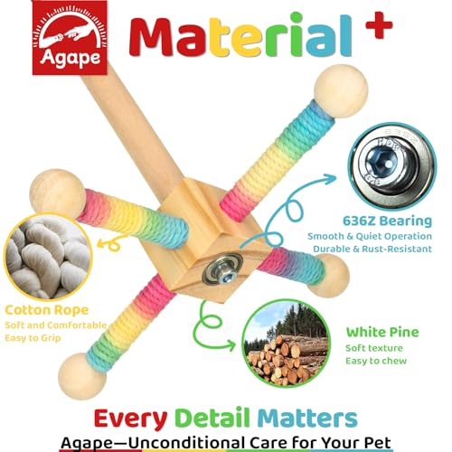 Agape Bird Toy, Parrot 360° Interactive Rotating Perch, Bird Cage Accessories for Small and Medium Parrots to Expend Energy, Wooden Stand for Parakeets Cockatiels Lovebirds Conures Finches Budgies - Image 3