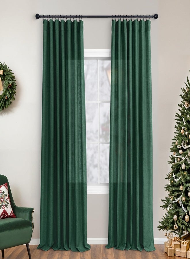KOUFALL Emerald Green Christmas Curtains for Living Room,Dark Academia Sheer Linen Holiday Jewel Tone Decor Moody Curtains for Bedroom 84 Inches Long 2 Panels Set - Image 1