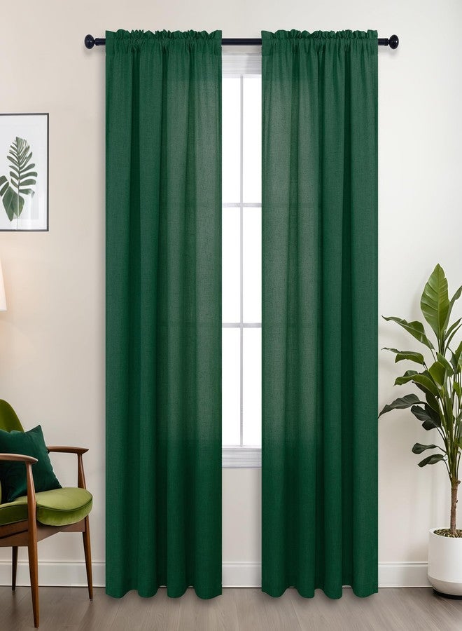 KOUFALL Emerald Green Christmas Curtains for Living Room,Dark Academia Sheer Linen Holiday Jewel Tone Decor Moody Curtains for Bedroom 84 Inches Long 2 Panels Set - Image 2