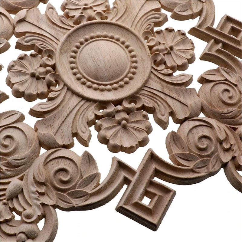 Wood Appliques Square Unpainted Wood Carved Decal Corner Onlay Applique Frame for Funiture(30cm) - Image 5