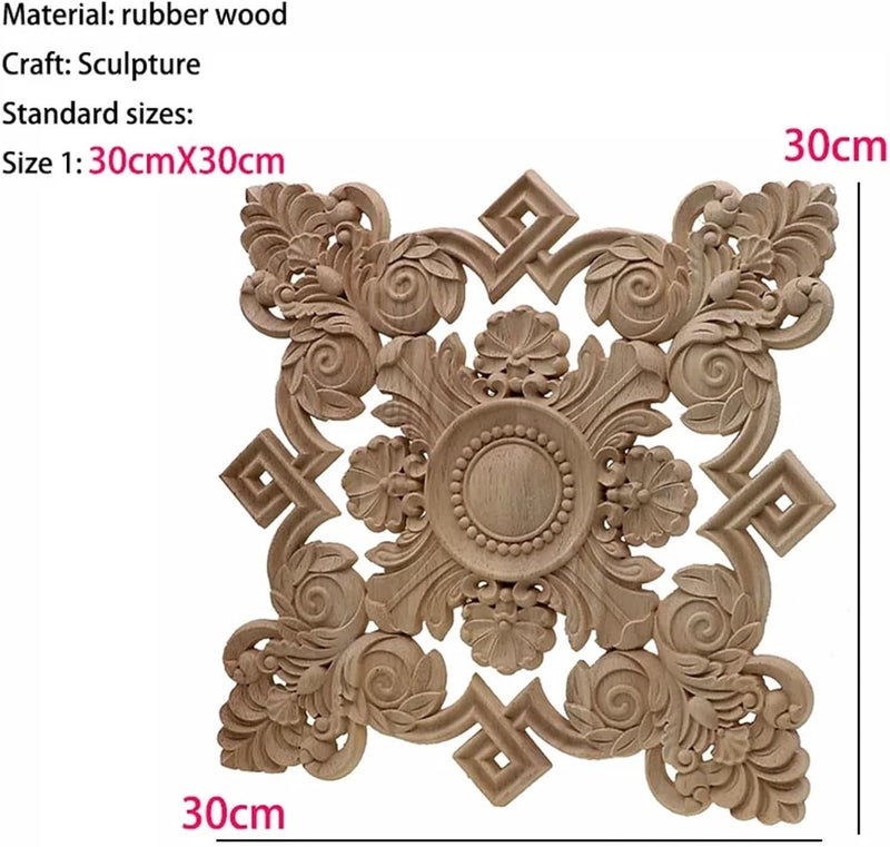 Wood Appliques Square Unpainted Wood Carved Decal Corner Onlay Applique Frame for Funiture(30cm) - Image 2