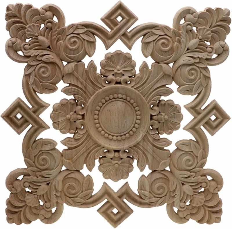 Wood Appliques Square Unpainted Wood Carved Decal Corner Onlay Applique Frame for Funiture(30cm) - Image 1