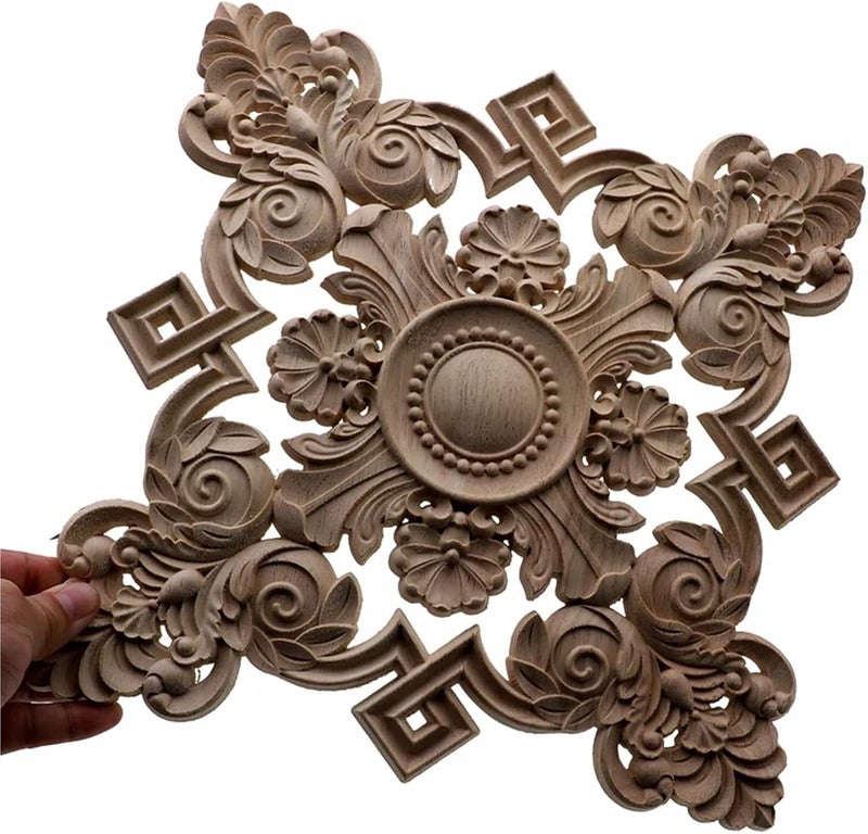 Wood Appliques Square Unpainted Wood Carved Decal Corner Onlay Applique Frame for Funiture(30cm) - Image 4