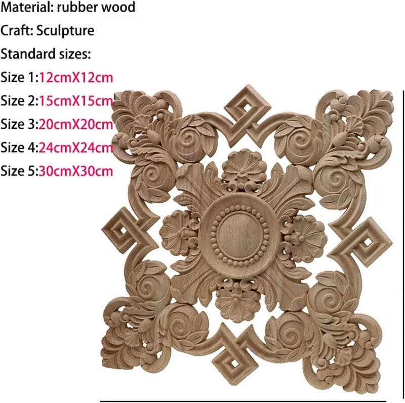 Wood Appliques Square Unpainted Wood Carved Decal Corner Onlay Applique Frame for Funiture(30cm) - Image 3