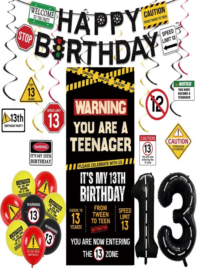 Roetyce Caution 13th Birthday Banner Decorations - Image 1