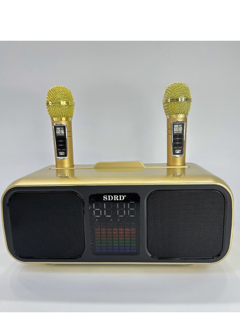 SDRD Karaoke Machine for Adults & Kids, Rechargeabl Portable Speaker with 2 UHF Wireless Microphones,Supports AUX/USB/Type C/TF Card/Bluetooth,PA System for Home, Party, Outdoors&Indoors Activities gold  - Image 2