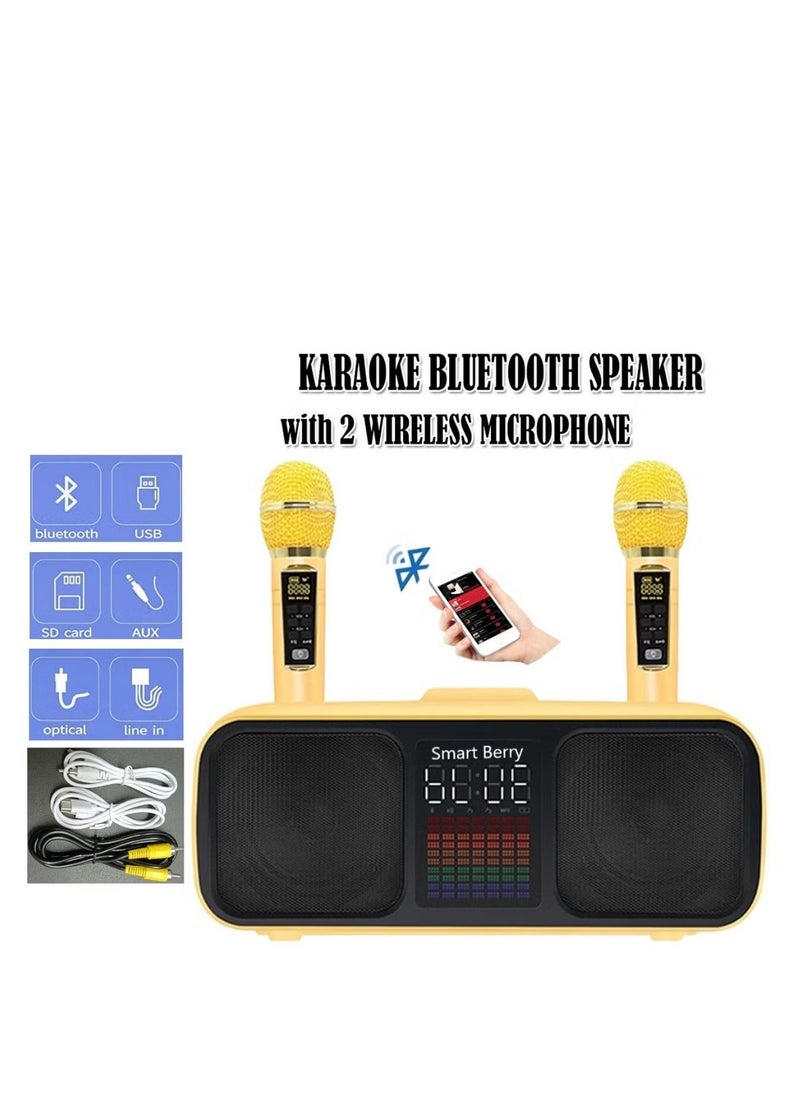SDRD Karaoke Machine for Adults & Kids, Rechargeabl Portable Speaker with 2 UHF Wireless Microphones,Supports AUX/USB/Type C/TF Card/Bluetooth,PA System for Home, Party, Outdoors&Indoors Activities gold  - Image 3