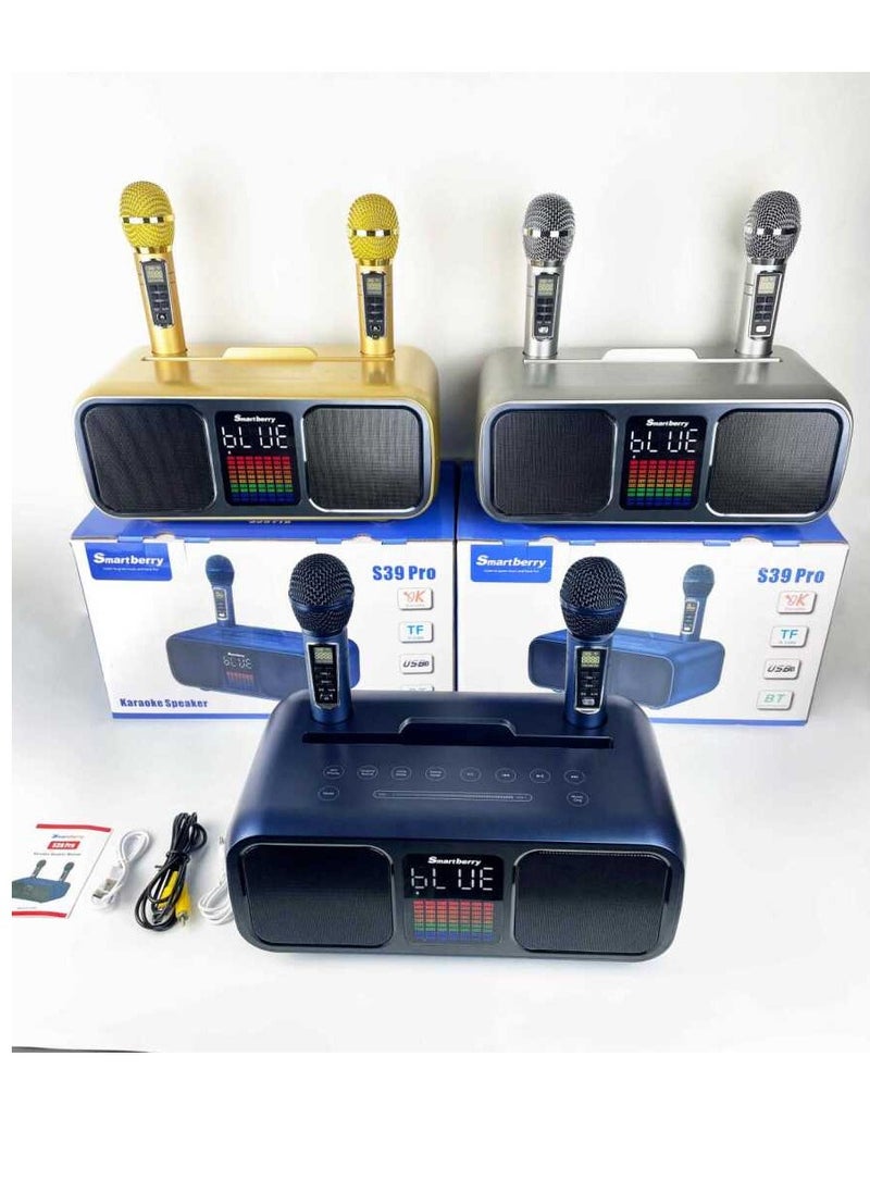 SDRD Karaoke Machine for Adults & Kids, Rechargeabl Portable Speaker with 2 UHF Wireless Microphones,Supports AUX/USB/Type C/TF Card/Bluetooth,PA System for Home, Party, Outdoors&Indoors Activities gold  - Image 4