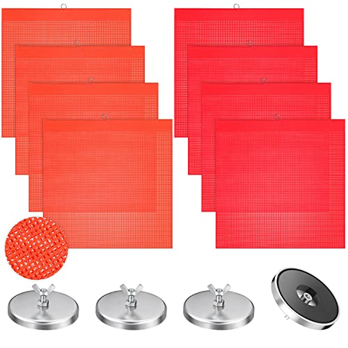 Frienda 12 Pieces Safety Warning Flags and Magnets Kit Red and Orange Mesh Magnetic Wide Load Flags Bulk with Wire Loop 18 x 18 Inch for Trucks Trailers Pedestrian Crossings and Oversized Loads - Image 1