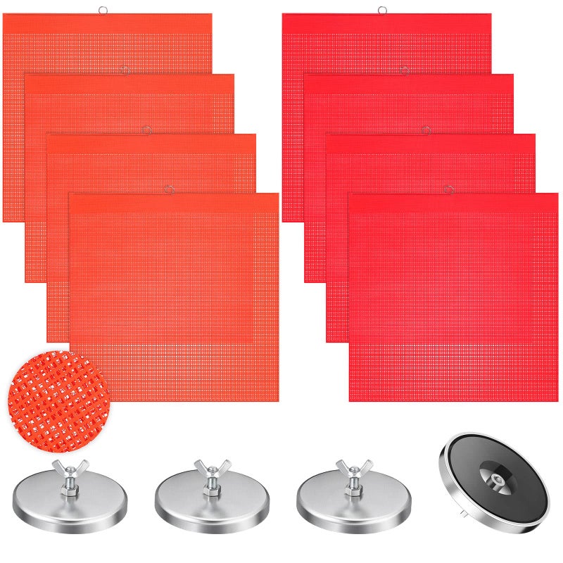 Frienda 12 Pieces Safety Warning Flags and Magnets Kit Red and Orange Mesh Magnetic Wide Load Flags Bulk with Wire Loop 18 x 18 Inch for Trucks Trailers Pedestrian Crossings and Oversized Loads - Image 3