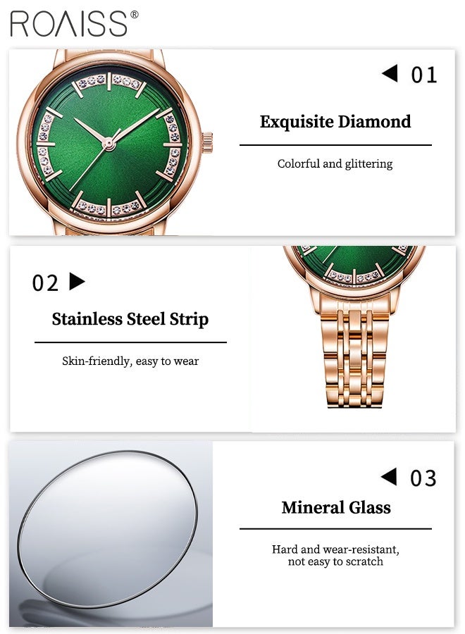 رويس ساعة كوارتز أنيقة للنساء بسوار من الفولاذ، شاشة عرض تناظرية، ميناء مزخرف بنقشة الشمس مع زخرفة من الزركونيوم والألماس، مقاومة للماء، ساعة يد فاخرة خفيفة الوزن بسيطة كهدية للنساء - Image 5