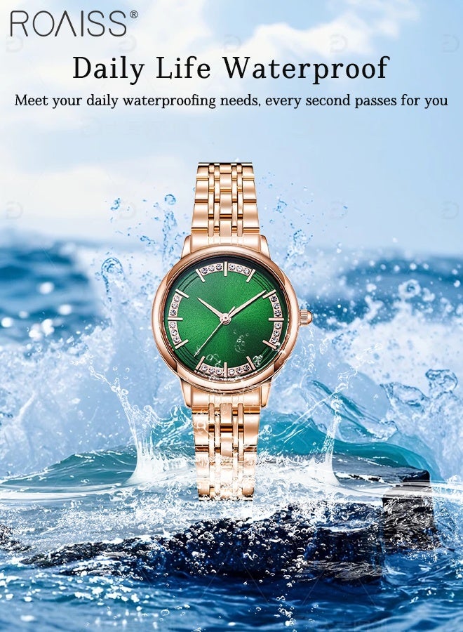 رويس ساعة كوارتز أنيقة للنساء بسوار من الفولاذ، شاشة عرض تناظرية، ميناء مزخرف بنقشة الشمس مع زخرفة من الزركونيوم والألماس، مقاومة للماء، ساعة يد فاخرة خفيفة الوزن بسيطة كهدية للنساء - Image 4