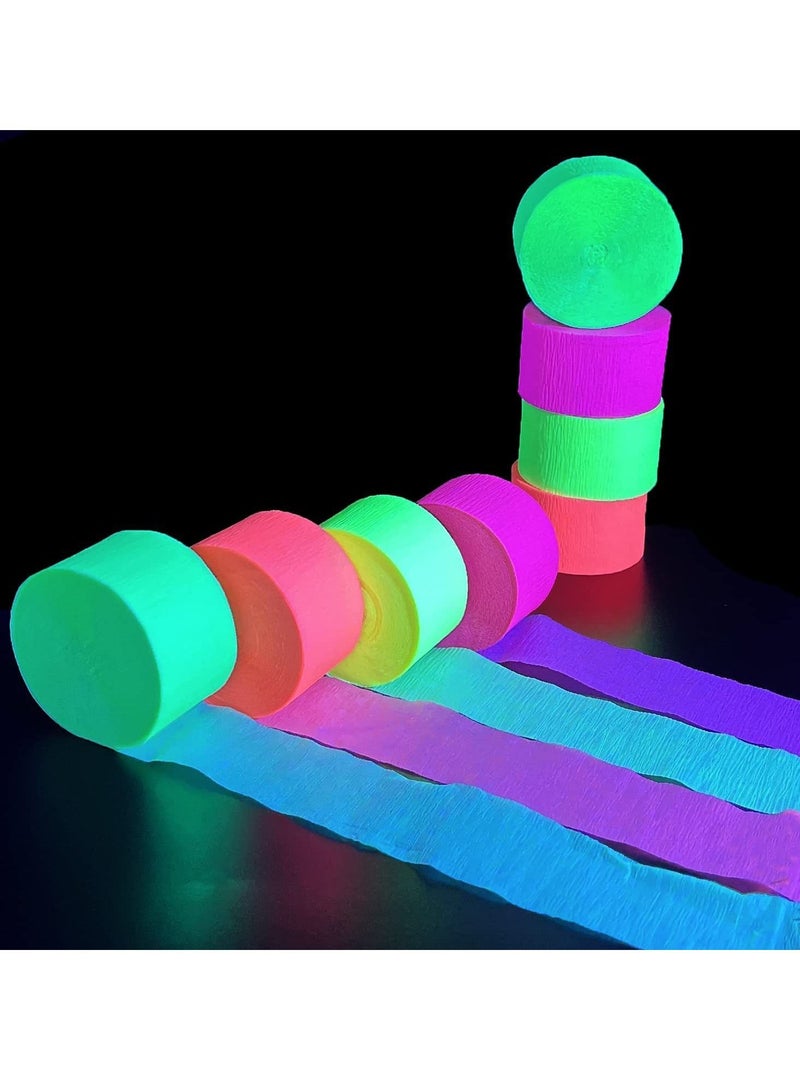 Black Light Streamers Fluorescent Rolls Premium UV Reactive Neon Crepe Paper Perfect for Blacklight Birthday Decorations and Events Glow in the Dark Party Supplies 8 Pack of 100ft  - Image 1
