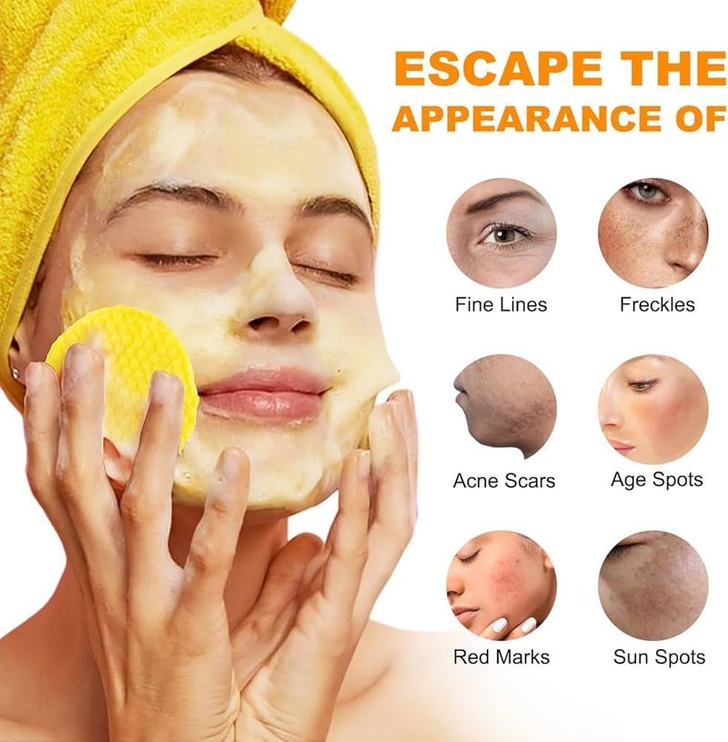 Acid and Turmeric Cleansing Pads for Dark Spots, Skin Brightening & Acne Prevention, with Vitamin B5, Vitamin C, Turmeric Infused Foaming Exfoliating Pads, for Face for All Skin Types -60PCS (Pack of 1) - Image 3