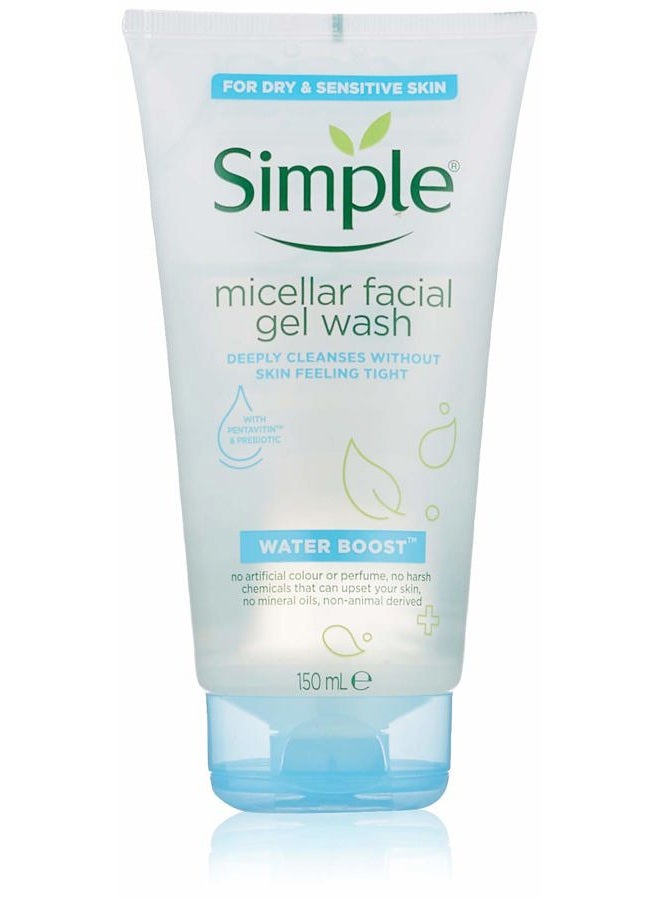 simple غسول جل للوجه، ميكليلار معزز بالماء للبشرة الجافة أو الحساسة، 5 أونصات (عبوة من 6) - Image 1