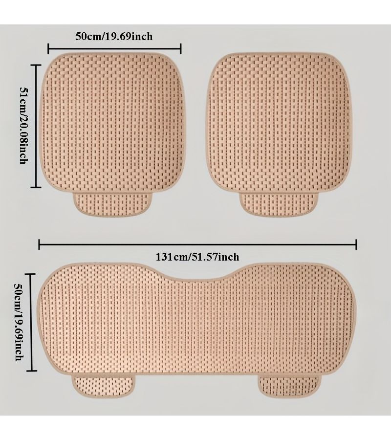 2pc Full Ice Silk Sole Car Seat Cushion Textured Gray Ventilated Cool Mat Multi Season Fit Various Vehicle Models - Image 3