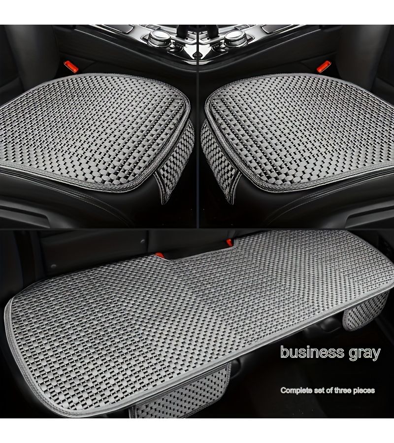 2pc Full Ice Silk Sole Car Seat Cushion Textured Gray Ventilated Cool Mat Multi Season Fit Various Vehicle Models - Image 4
