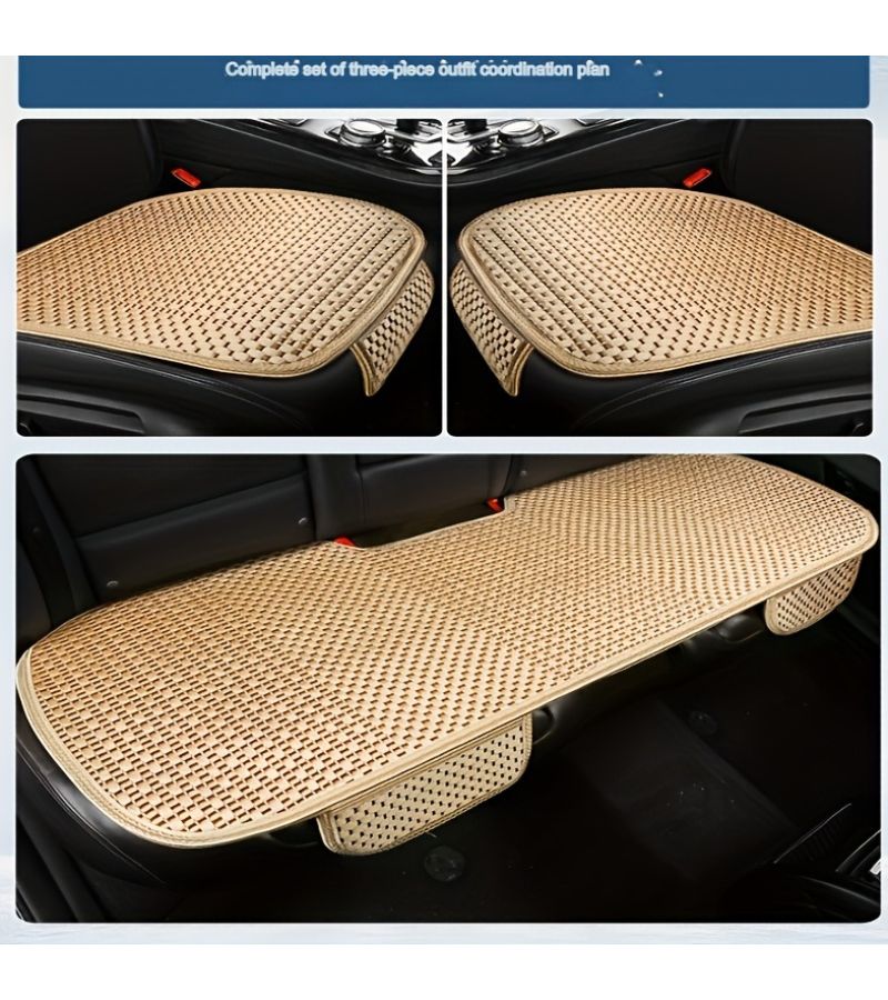 2pc Full Ice Silk Sole Car Seat Cushion Textured Gray Ventilated Cool Mat Multi Season Fit Various Vehicle Models - Image 2