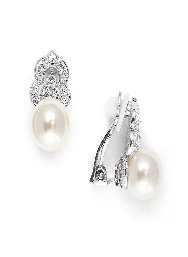 Mariell Cubic Zirconia Pearl Drop Clip-On Earrings for Women, Non-Pierced Earrings, Jewelry for Brides - Image 5