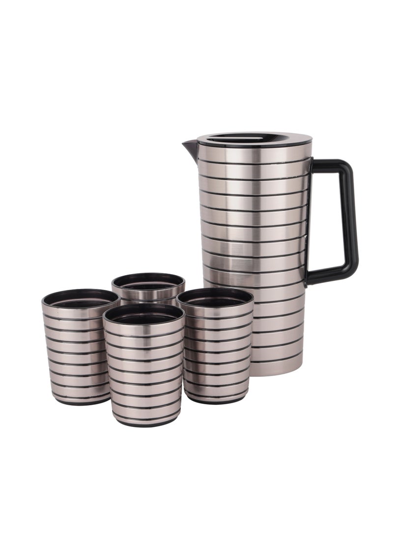 رويال فورد Royalford 5-Piece Water Jug Set- RF12164| Premium-Quality Plastic Set with 2.5 L Water Jug and 4 400 ML Glasses| Unbreakable Jug with Lid for Juices, Squashes, Milk| Food Grade, Break-Resistant Multicolor - Image 2