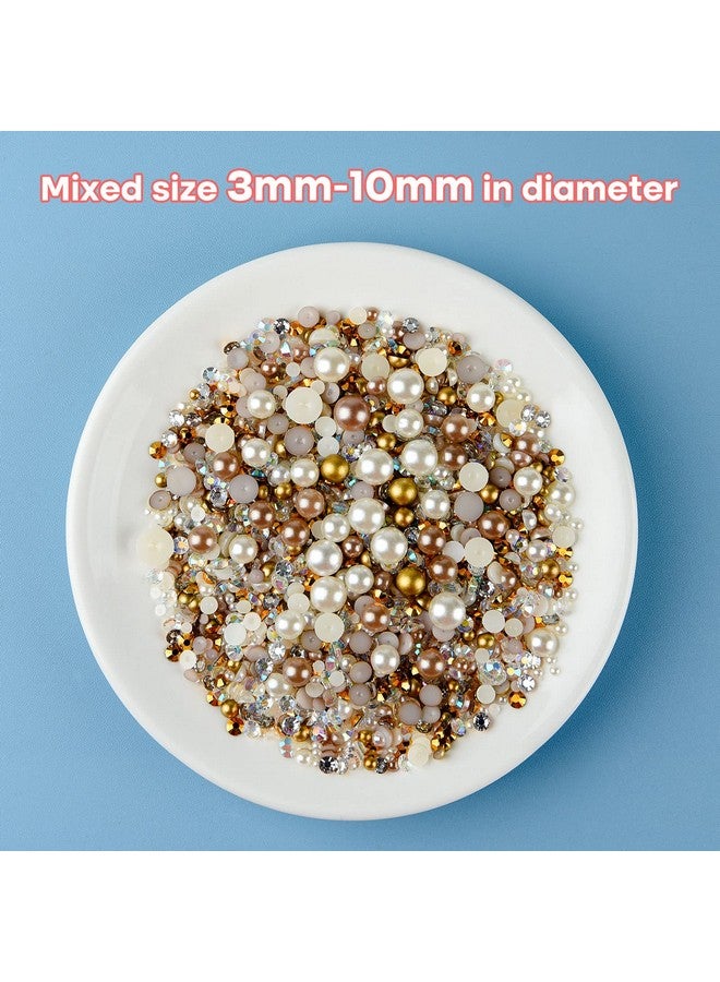 ASTARON 50g Mix Flatback Rhinestones Half Pearls for Craft Mixed Size 3mm-10mm Flat Back Rhinestones for Crafts Flatback Pearls for DIY Tumblers Mugs Nail Art Shoes Clothes (Champagne Gold Series) - Image 3