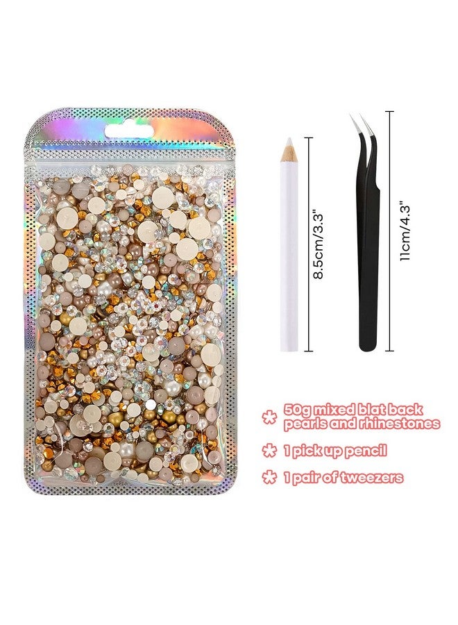 ASTARON 50g Mix Flatback Rhinestones Half Pearls for Craft Mixed Size 3mm-10mm Flat Back Rhinestones for Crafts Flatback Pearls for DIY Tumblers Mugs Nail Art Shoes Clothes (Champagne Gold Series) - Image 2