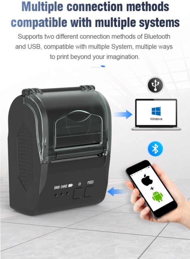 Portable Thermal Printer Handheld 58mm Receipt Printer for Retail Stores Restaurants Factories Logistics,USB Rechargeable,Black - Image 3