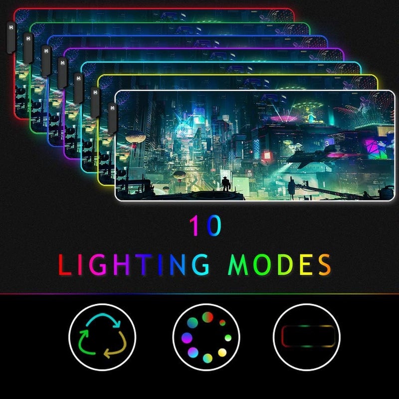 كاست ويف لوحة ماوس ألعاب RGB - حوّل تجربة ألعابك، 9 أوضاع إضاءة، سطح مقاوم للانزلاق ومضاد للماء، لوحة ماوس كبيرة ممتدة (31.5 × 11.8 بوصة، مدينة سايبر) - Image 3