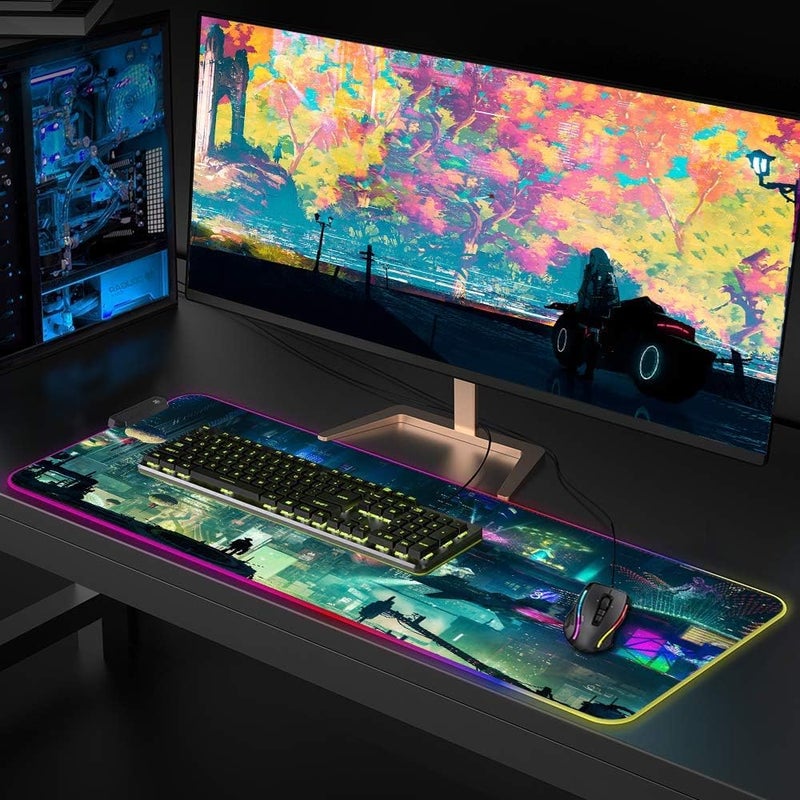 كاست ويف لوحة ماوس ألعاب RGB - حوّل تجربة ألعابك، 9 أوضاع إضاءة، سطح مقاوم للانزلاق ومضاد للماء، لوحة ماوس كبيرة ممتدة (31.5 × 11.8 بوصة، مدينة سايبر) - Image 5