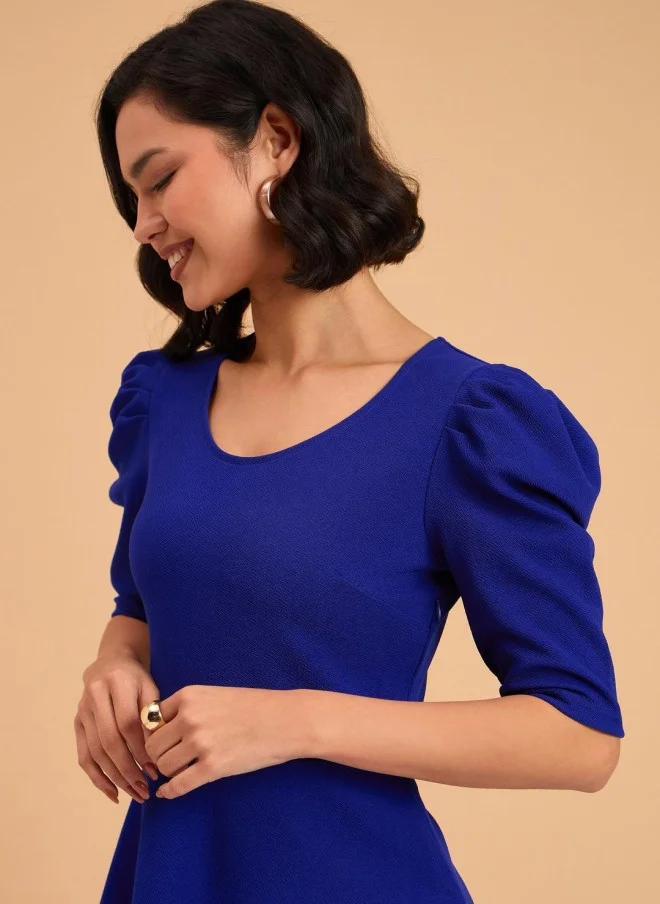 ساسافراس Blue Co-Ord Set With Round Neck Top And Bellbottom Pants