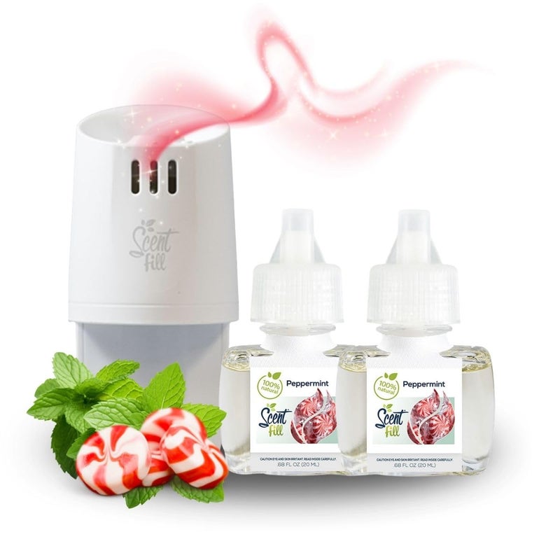 Scent Fill 100% Natural Peppermint Plug in Air Freshener, Scented Oil Refills, 2 Refills + Diffuser - Image 1