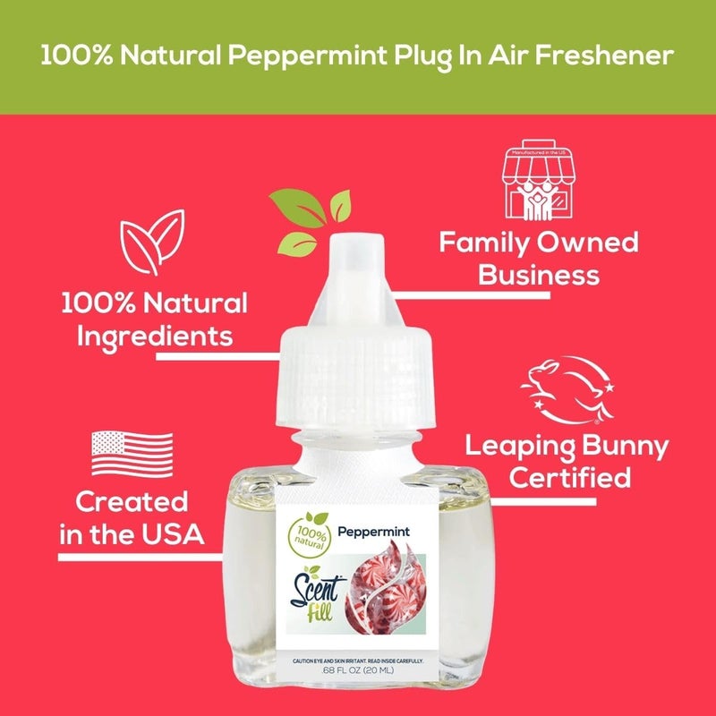 Scent Fill 100% Natural Peppermint Plug in Air Freshener, Scented Oil Refills, 2 Refills + Diffuser - Image 3