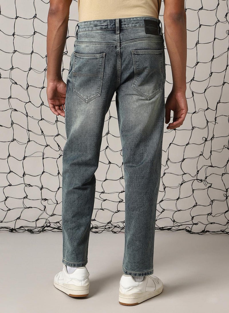 Hubberholme Men's Indigo Cotton Blend Distressed Full Length Relaxed Fit Jeans  - Image 3
