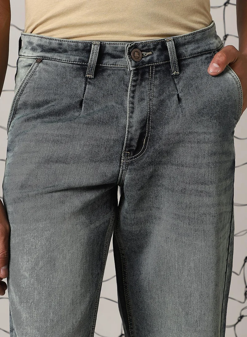 Hubberholme Men's Indigo Cotton Blend Distressed Full Length Relaxed Fit Jeans